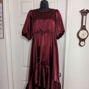 Joyfolie girls Mayra Mia Joy burgundy satin hi low dress 14